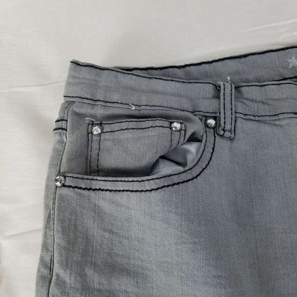 Hipstar Jeans Womens 24 Gray High Rise Skinny Leg Rhinestone Light Wash‎ Denim - Picture 13 of 16